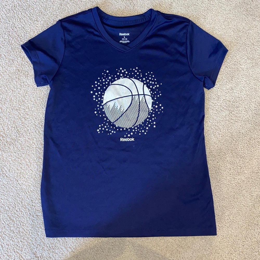 Navy Blue Reebok Girls (12/14) 100% Polyester Tee.